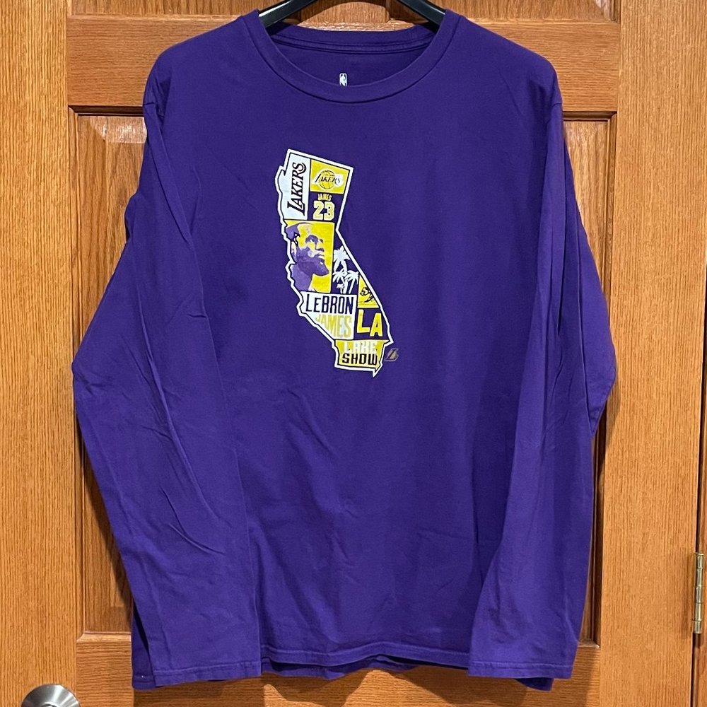 NBA FANATICS Men's L LA LAKERS LEBRON JAMES Long Sleeve T-Shirt Shirt Purple
